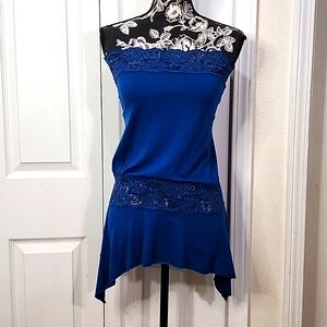 Blue Lace Strapless Tunic Top M